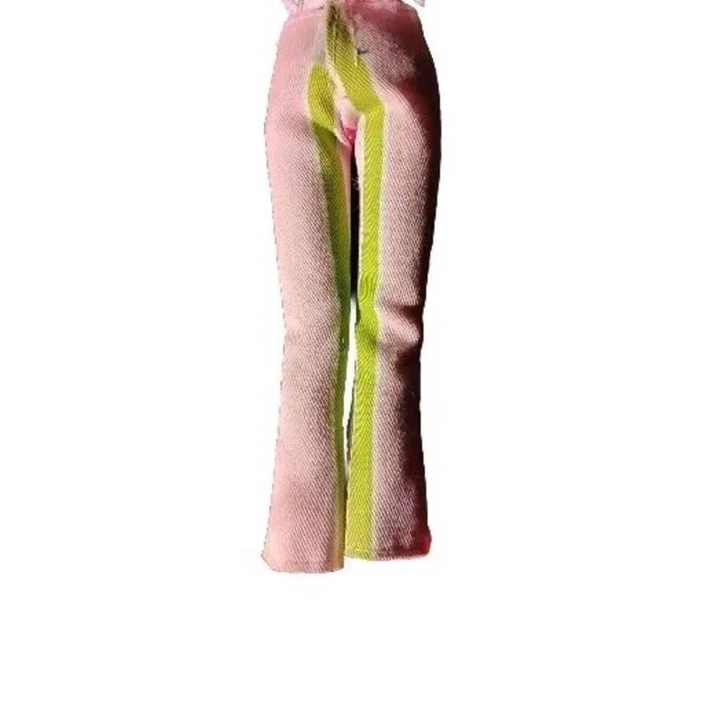 Barbie‎ Pants Retro Light Pink Lime Green thick Stripe Flared Fitted